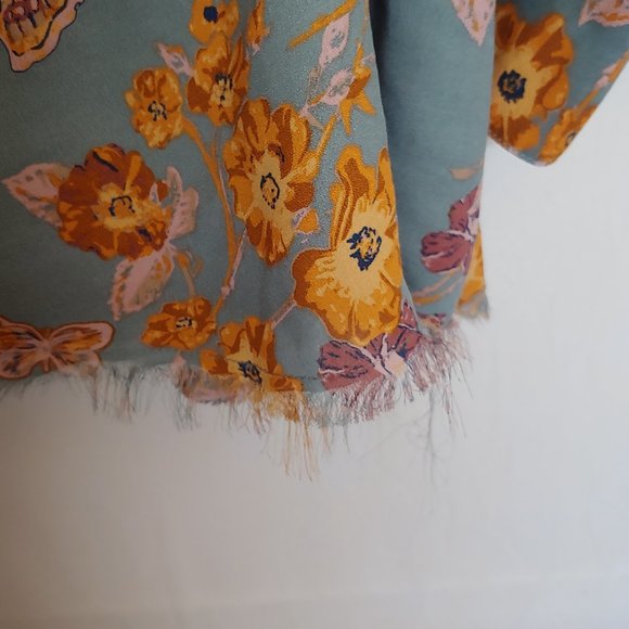 Free People oversized boho flowy top Size XS seafoam with pink & orange floral - Picture 11 of 14